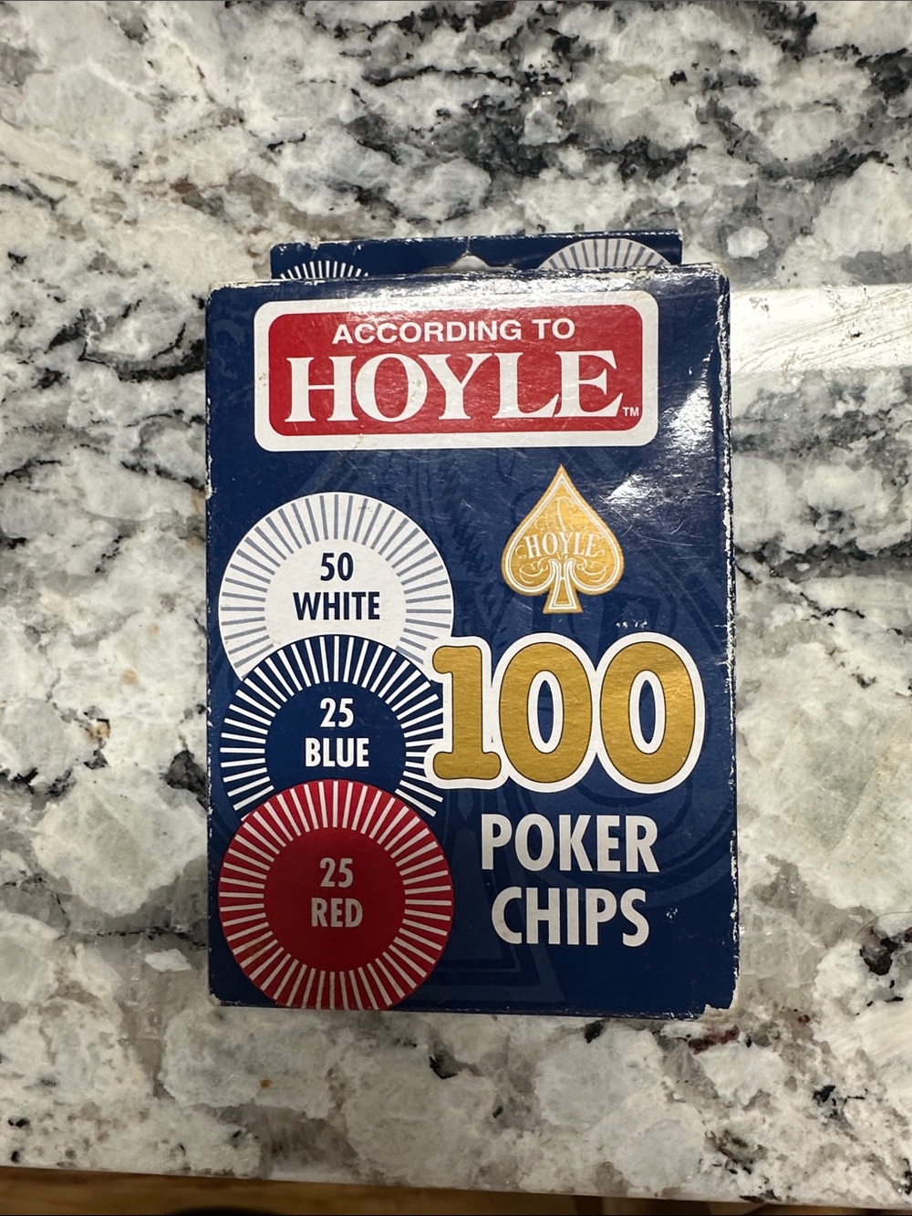 Hoyle 100-Piece Poker Chip Set in Blue, Red & White flawed box